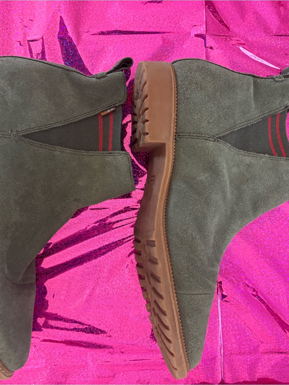 Toms Olive Suede Chelsea Boots with Brown Lug Sole